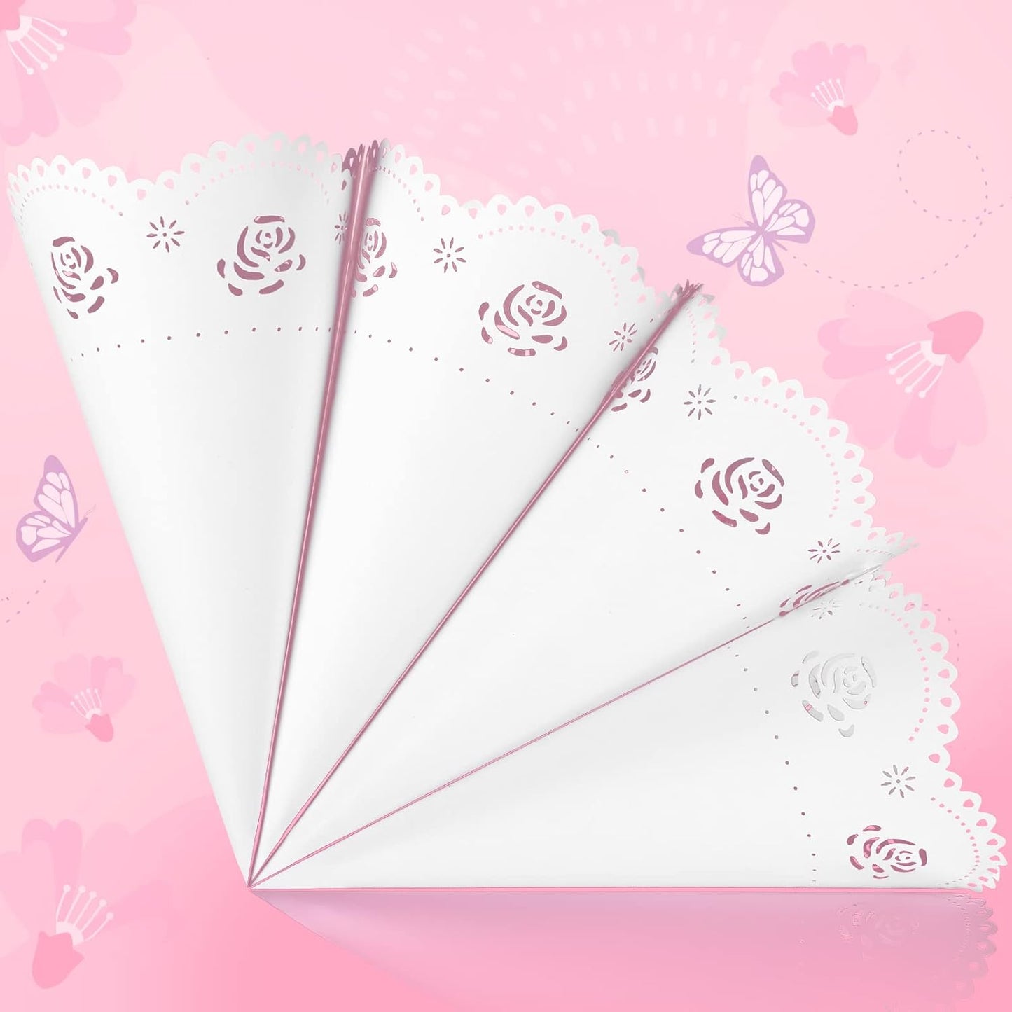 GWHOLE 100 Pcs Rose Confetti Petal Cone for Wedding Party, White