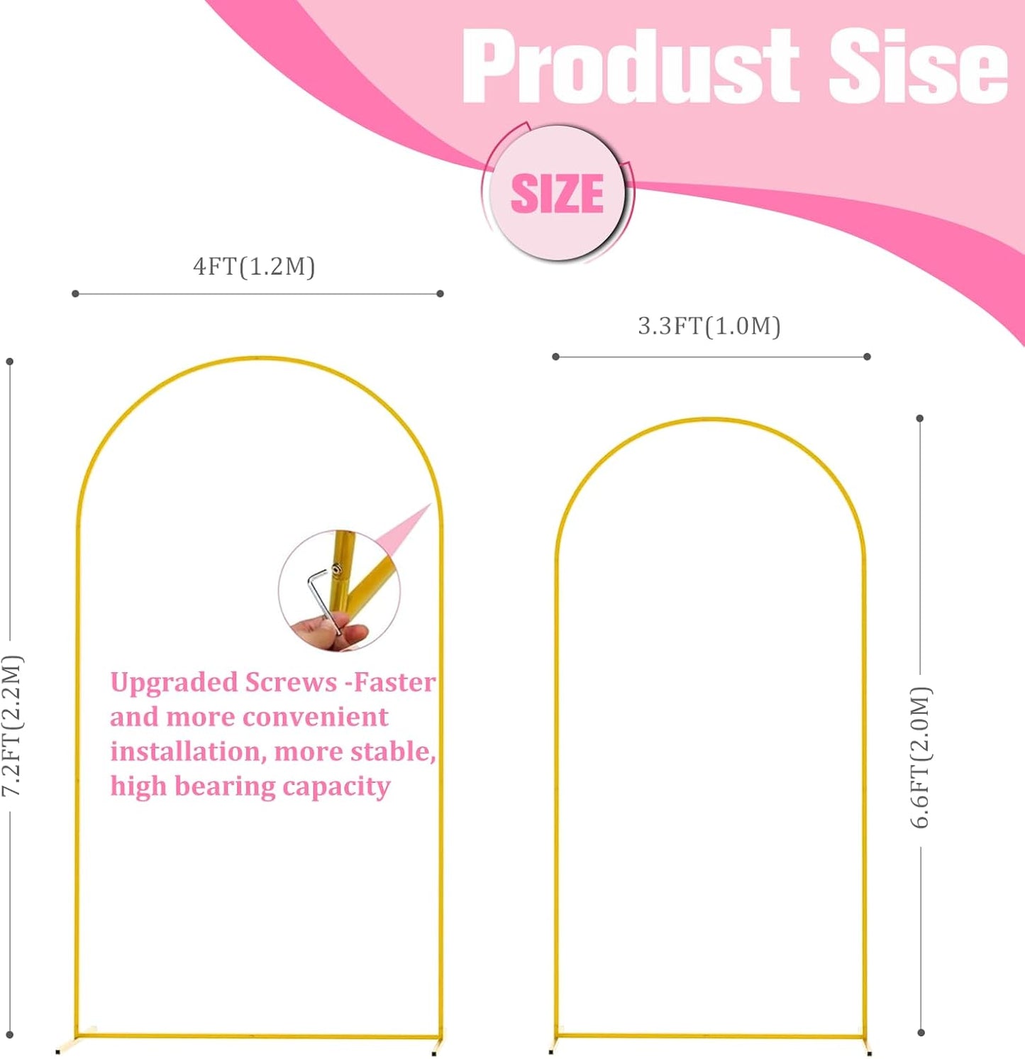 Bazen Wedding Arch Backdrop Stand 7.2FT, 6.6FT Set of 2 Metal Arch Backdrop Stand for Birthday Party Wedding Ceremony Bridal Baby Shower Banquet Party Event Decor