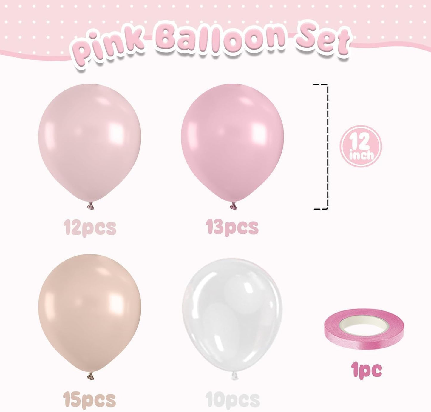 Pink Beige Balloons,50Pcs 12 Inch Blush Pink Cream and Clear Balloons for Girl Baby Boho Birthday, Bridal Shower, Bachelorette, Wedding Party Supplies