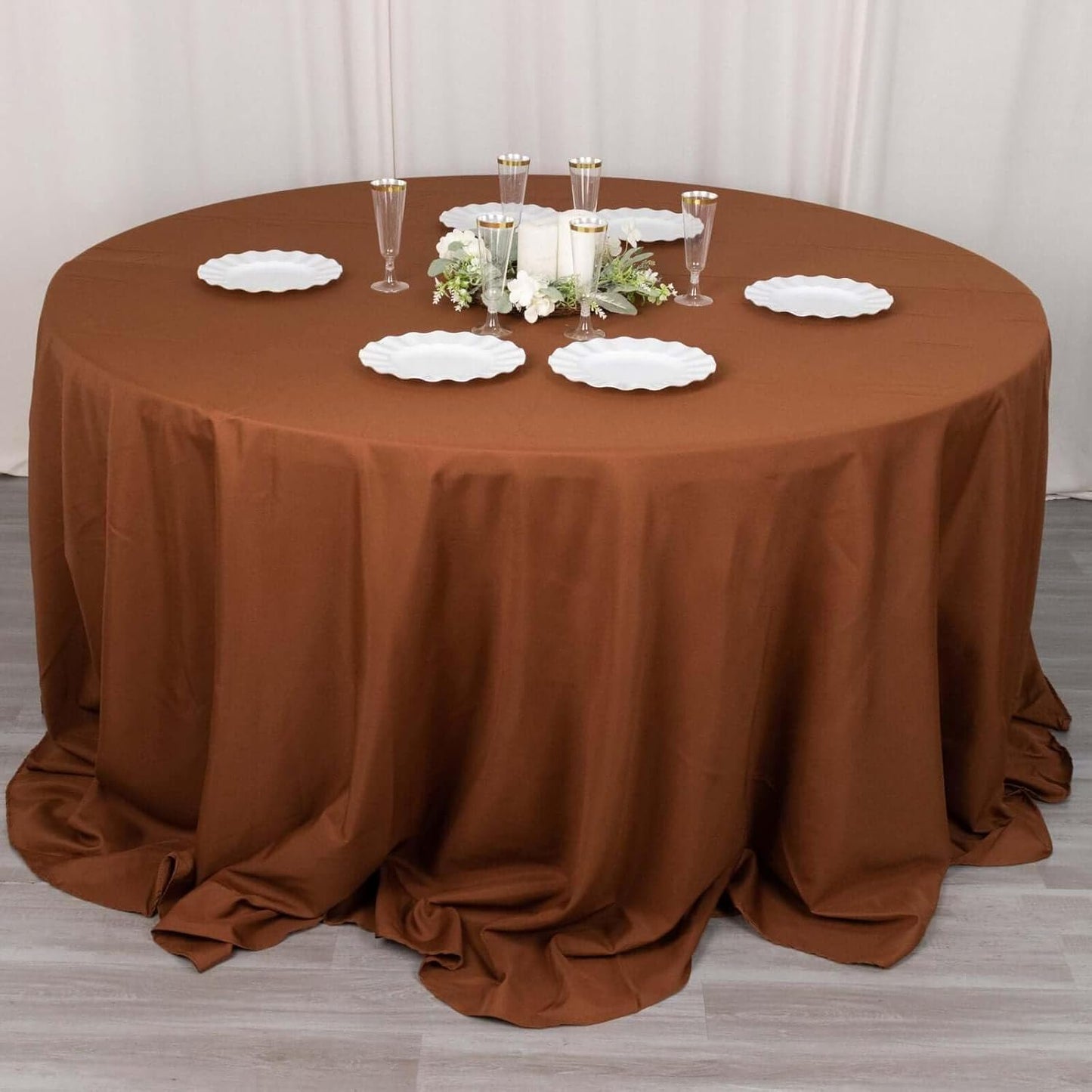 Efavormart Round Tablecloth, 132 Inch Stain & Wrinkle Resistant Washable Table Cloth, Decorative Polyester Fabric Table Cover for Banquet, Wedding, Dining- Brown