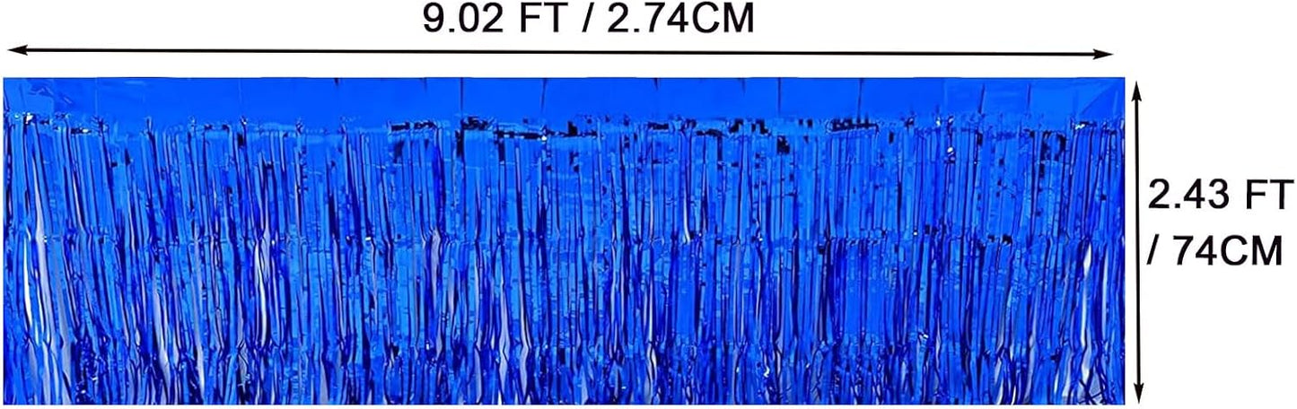 4 Pack Metallic Foil Fringe Tinsel Table Skirts,29x108 Inch Party Disposable Table Skirt Banner for Hotel Banquet Parade Floats Mardi Gras Holiday Birthday Wedding New Year Party Decoration(Blue)