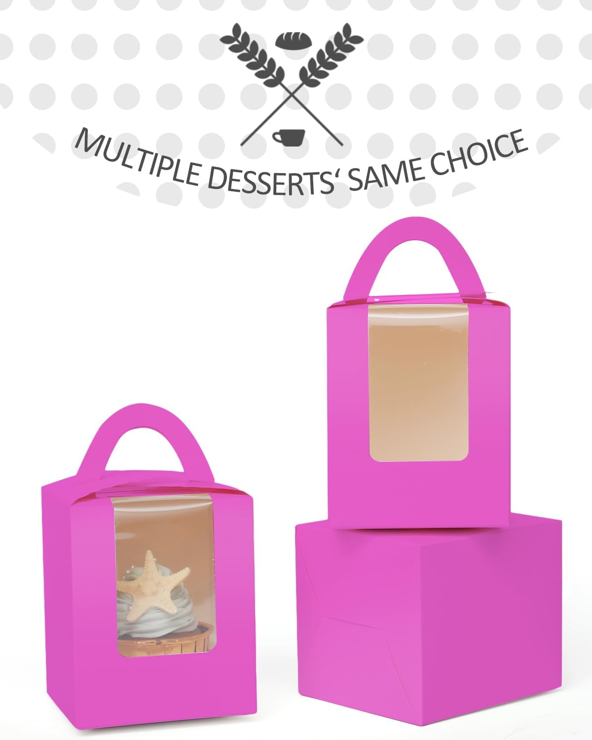 qiqee Roland Cupcake Boxes Individual Cupcake Holders Disposable 50pcs Single Cupcake Boxes with Window 3.7" 3.7"*4.5" Cupcake Containers