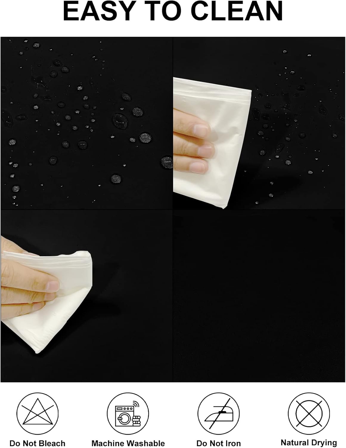 Fokitut 2 Pack Waterproof Rectangle Tablecloth, 60x102 Inch, Stain Resistant and Wrinkle Polyester Table Cloth, Fabric Table Cover for Kitchen Dining, Wedding, Party, Holiday Dinner-Black