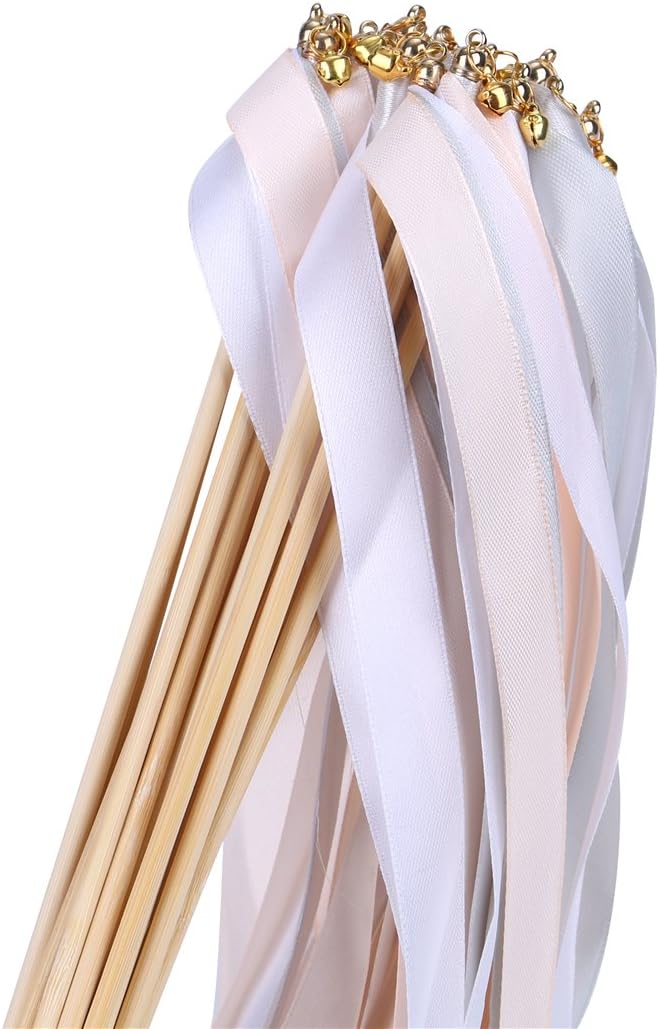 30pcs Ribbon Stick Wands Party Streamers Wedding Party Activities (Peach)