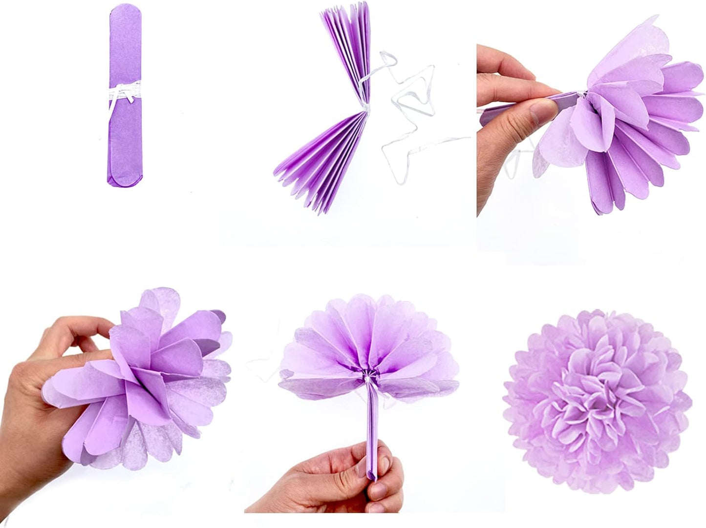Purple White-Gold Lavender Tissue Pom-Poms - 16pcs Purple Birthday Party Decorations Paper Flowers Garland Wedding Baby Bridal Shower Mothers Graduation Festival Decor Panduola