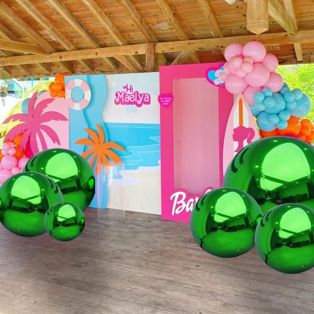 Inflatable Mirror Ball Set - Airtight PVC Spheres for Parties, Weddings, and Events. Perfect for Decoration, Hanging, and Displays. Includes Electric Pump (Green, 24in-2pk_32in_39in_47in_71in)
