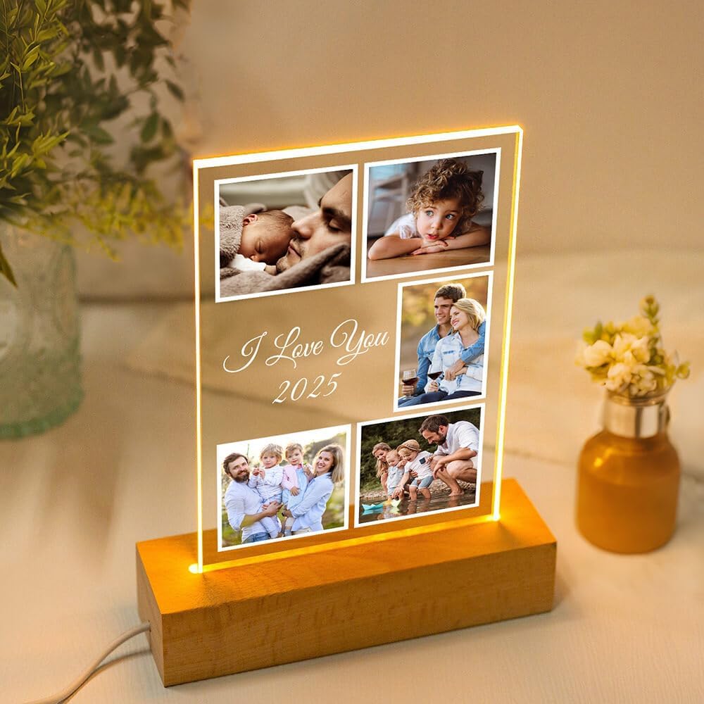 Custom Picture Frames with Photo, Customized Photo Frame with Night Light, Personalized Photo Frame, Personalized Birthday Gifts for Women Men Kid Baby Family Friend
