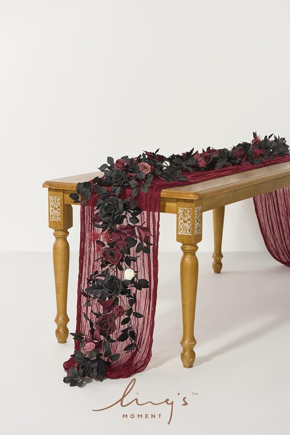 Ling's Moment 5FT Black Burgundy Artificial Flower Garland Fake Rose Leaves Floral Garland Arch Flowers Vine for Wedding Party Backdrop Decor Mantel Home Table Centerpieces Wall Decorations