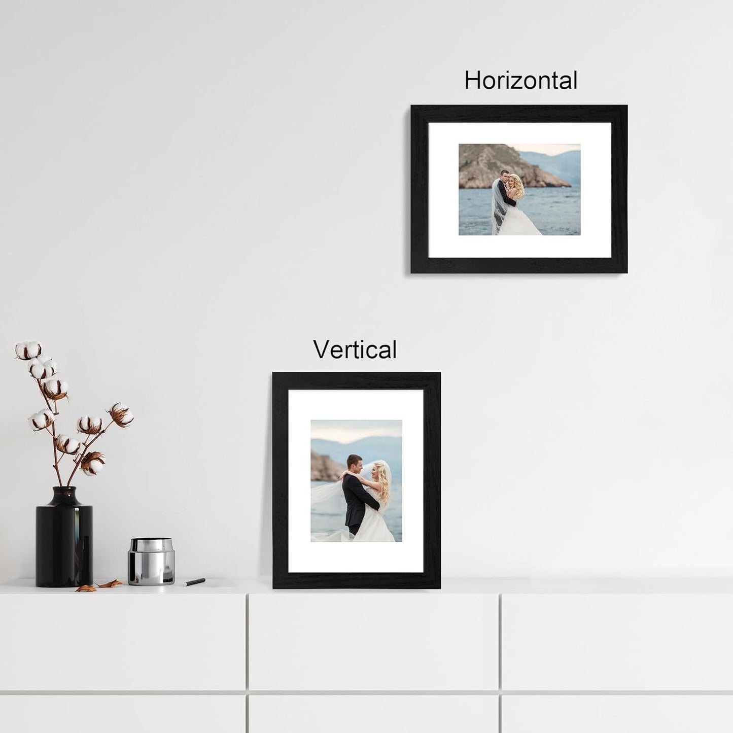 9x12 Picture Frame Set of 4 with Tempered Glass, Black Frames Display 6x8 Picture with Mat or 9 x 12 Without Mat, Wood Photo Frames for Tabletop Display and Wall Mounting