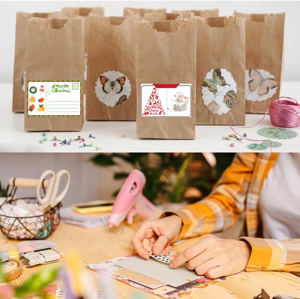 100-1000pcs Custom Stickers Merry Christmas Stickers Personalized Labels Adhesive Xmas Decorative Envelope Seals Stickers for Cards Gift Boxes (Round-4)