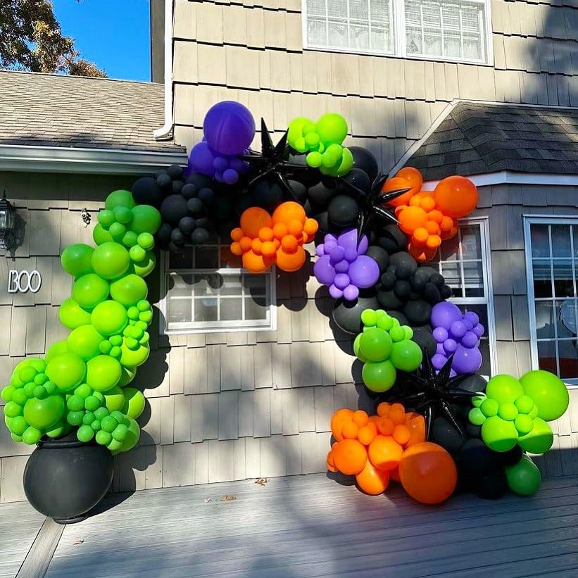 Halloween Balloon Arch Garland Kit, 124pcs Black Purple Orange Green Latex Balloons Arch for Birthday, Halloween Decorations
