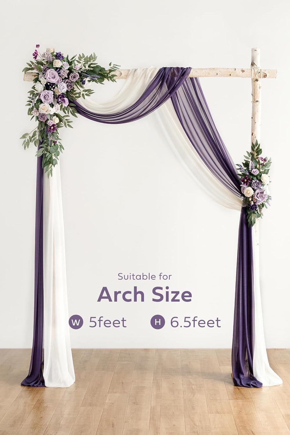 Ling's moment Purple Lilac Artificial Wedding Arch Flowers Kit Pack of 4, 2pcs Hanging Flower Arrangement 2pcs Chiffon Drapes Ceremony Reception Fake Rose Arbor Backdrop Floral Party Outdoor Decor