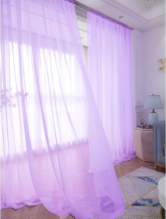 Window Purple Sheer Curtains 48 Inches Width 63 Inches Long 2 Panels Sheer Curtain Clear Curtains Basic Rod Pocket Panel for Home Living Room Bedroom Kids Room Yard Patio Parlor Sliding