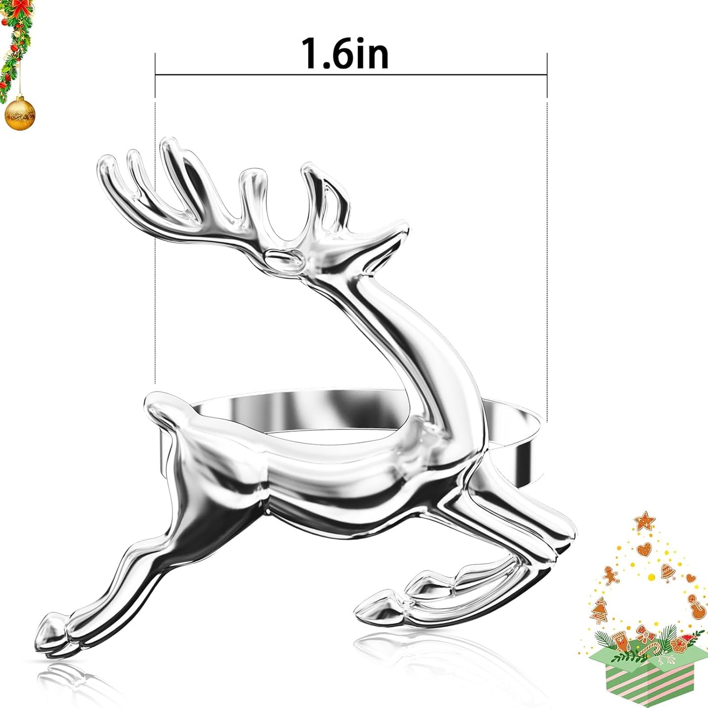 ZeeDix Silver Reindeer Christmas Napkin Rings Set of 6, Napkin Holder Ring for Christmas Dinner Table Decor Cloth Napkins, Wedding Receptions, Holiday Party, Banquet and Home Kitchen