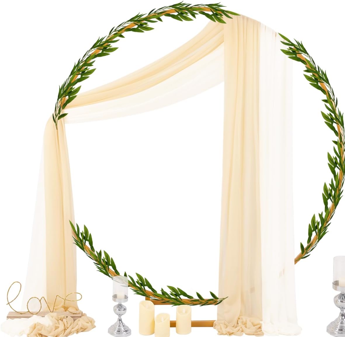 Socomi Wedding Arch Draping Fabric 29" x 20Ft 2 Panels Champagne and Cream Sheer Outdoor Curtain Drapes Extra Long for Bridal Baby Shower Birthday Party Decor