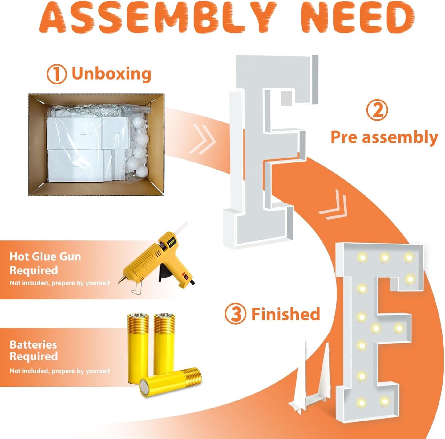 4 feet Marquee Letters, Light Up Letters F for Birthday Decorations, Big marquee letter lights for Party Decorations, Large Cardboard Letter for Anniversary Decor, Assembly Required