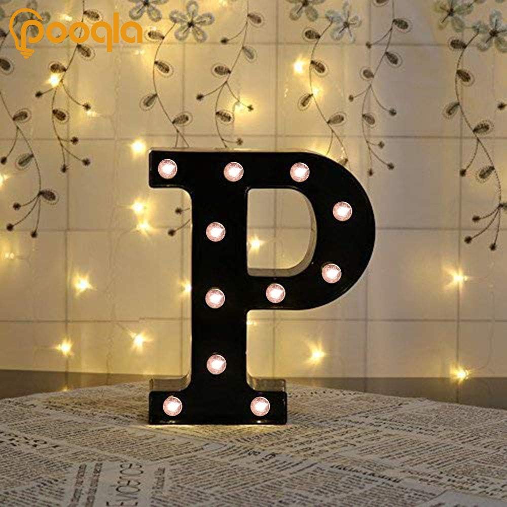 LED Illuminated Letter Marquee Signs - Alphabet Decorative Letter Lights For Wedding Birthday Party Christmas Night Light Lamp Home Bar Decoration (P - Black)