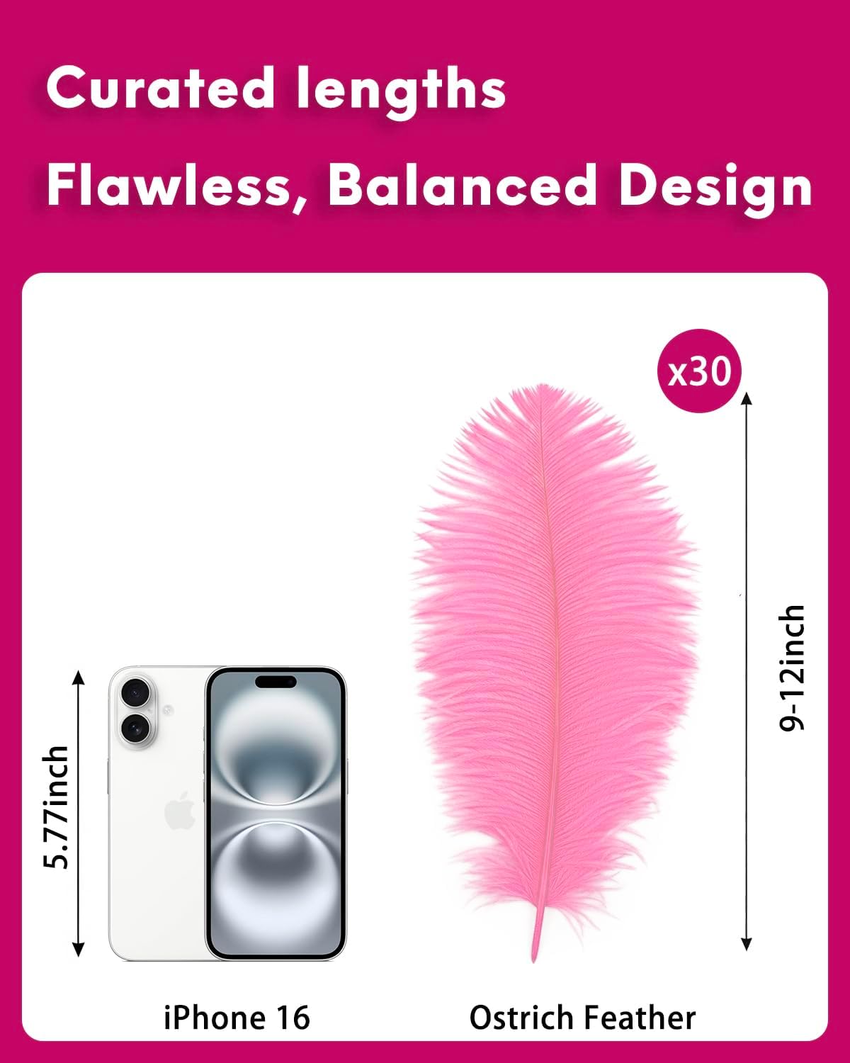 NEWONG 30pcs Pink Ostrich Feathers Natural Bulk 9-12inch(23-30cm) Vase Craft Wedding Home Party Centerpieces Christmas Day Decoration