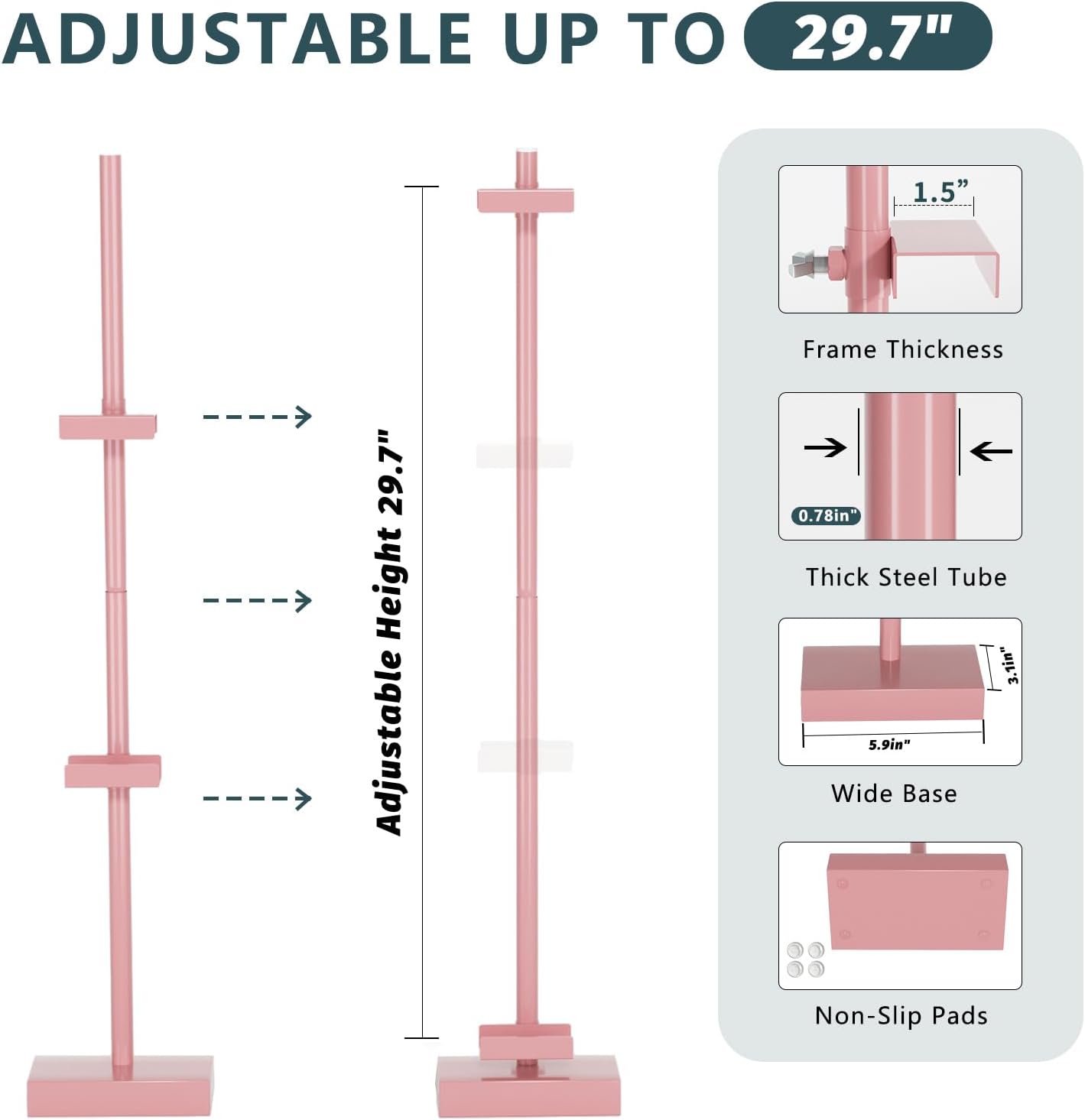Tabletop Picture Frame Stand, Adjustable for Frames Up to 29" H, Frame Holder Stand Table Easels for Display, Metal Standing Easel Display Stand for Picture Frames, Artwork, Canvas (Pink)