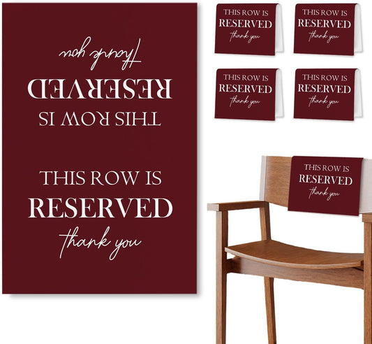 Reserved Seating Chair Signs, This Row Is Reserved Pew Cloths Seating Placeholder for Church Pews, Burgundy Wedding Decorations for Reception Parties Celebrations Event (Burgundy, 4 PCS)
