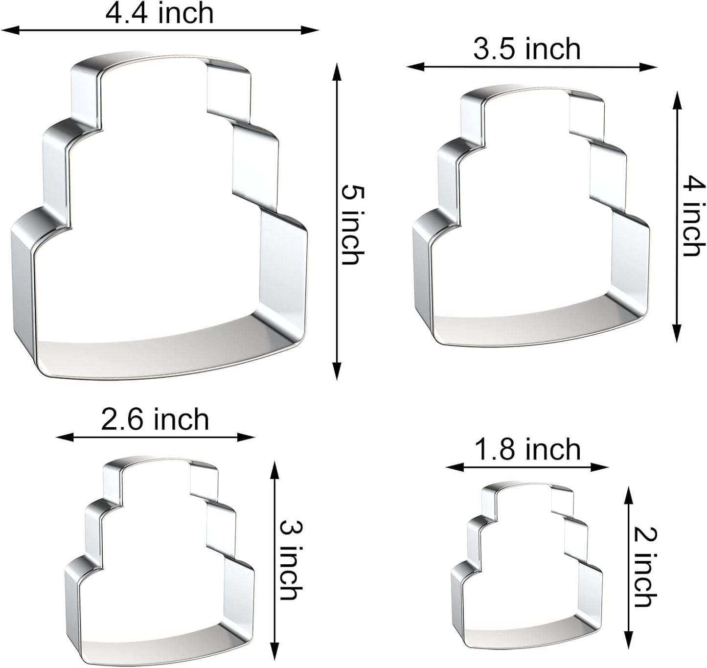 Wedding Cake Cookie Cutter Set - 4 Piece Assorted Sizes (5", 4", 3", 2") - Stainless Steel
