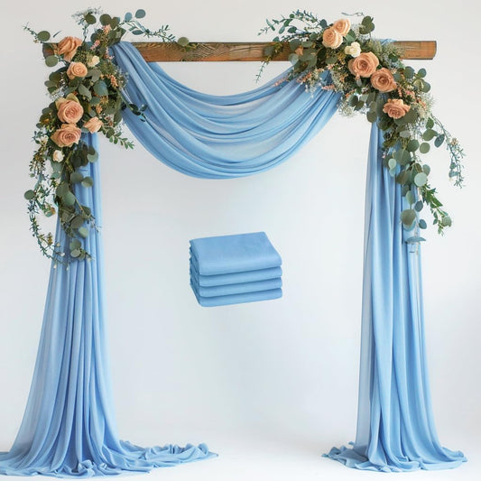 Wokceer Dusty Blue Wedding Arch Draping Fabric Backdrop 4 Panels 28.7" X 20FT Sheer Drapes Fabric for Wedding Arbor Ceremony Party