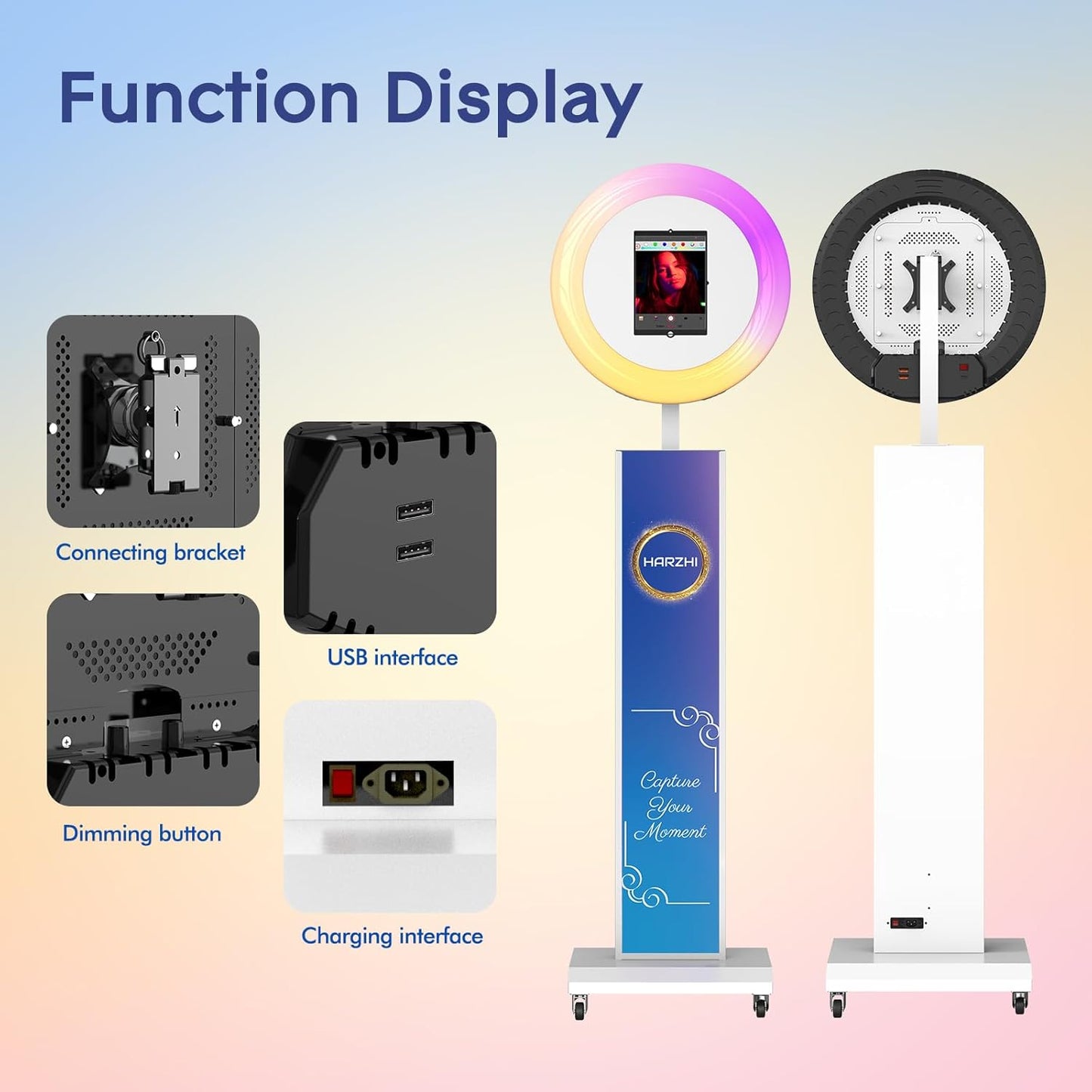 HARZHI Portable Photo Booth Compatible with Ipad, Large Lightbox Ipad Photo Booth for Christmas Wedding Party Provide ChackTok Software APP VIP, Free Custome Logo, Flight Case White
