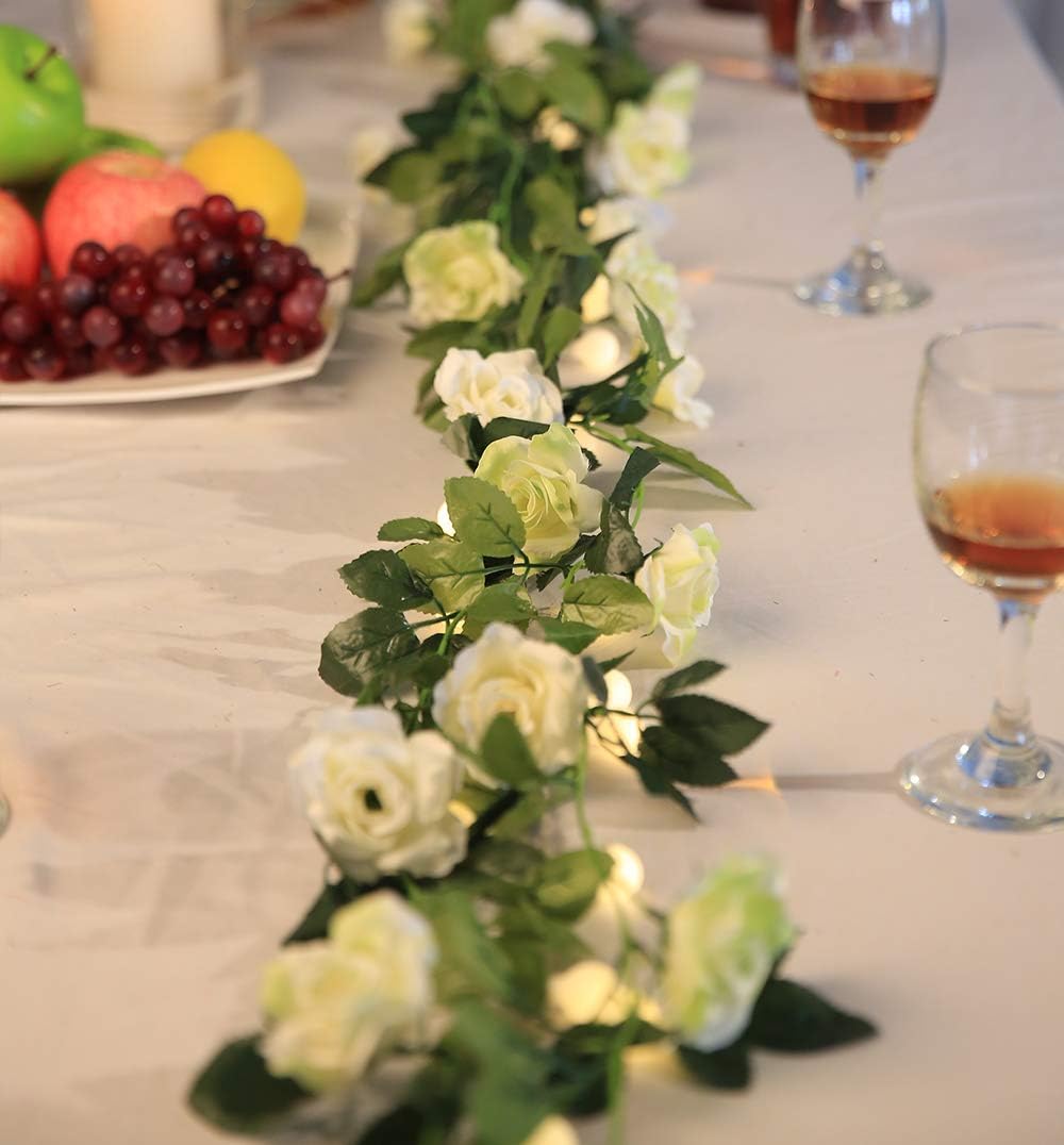 JUSTOYOU 2 Pack (15.8FT) Fake Rose Garland, Artificial Rose Vines Flowers Hanging Silk Rose Vine Wedding Home Backdrop Party Arch Arrangement Decoration