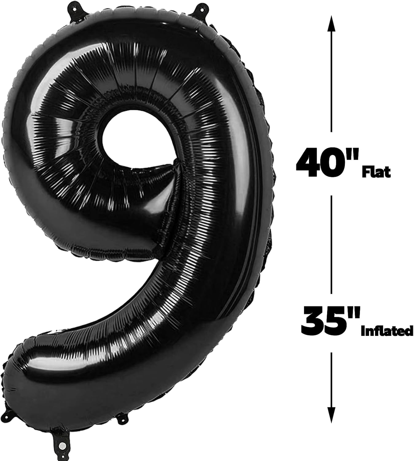Foil 40 Inch Big Black 9 Balloon Number, Giant Happy 9th 19 29 39 49 99 Birthday Party Supplies, Large Nine Balloons Anniversary Party Engagement Decorations
