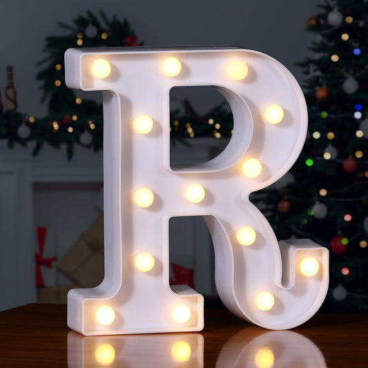 Foaky LED Letter Lights Sign Marquee Light Up Letters Sign for Night Light Wedding/Birthday Party Battery Powered Christmas Lamp Home Bar Decoration(R)