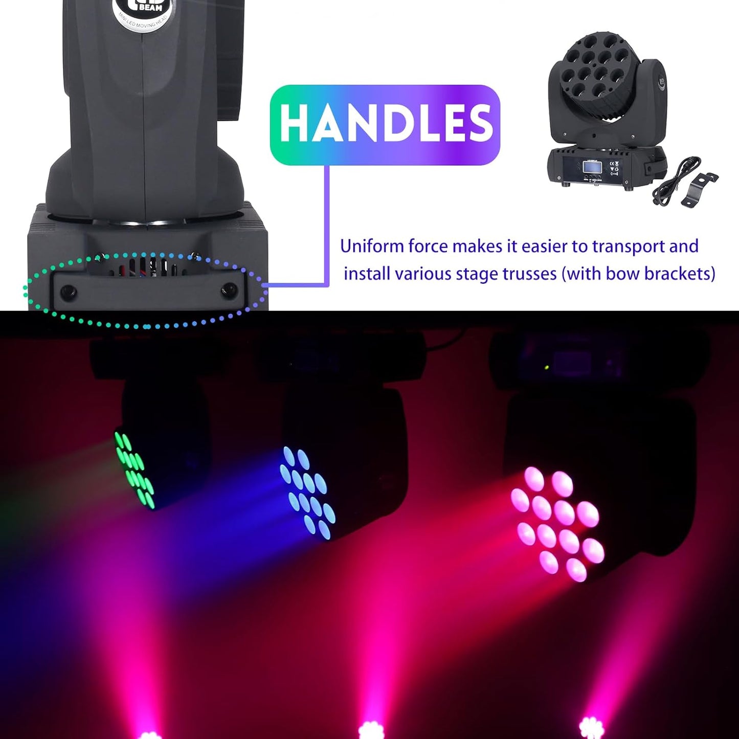 Moving Head Light Beam Wash 12x12W LED Stage Lighting RGBW 4in1 Professional DMX 512 Strobe Effect Sound Activated DJ Lights for DJ Night Clubs Disco KTV Bar Show (1 Pack)