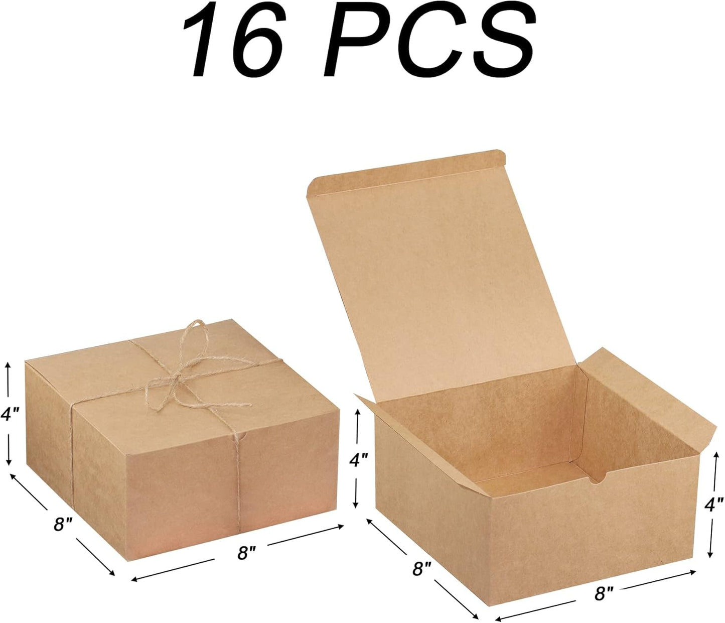 Xxcxpark 16 PCS Brown Kraft Gift Boxes 8x8x4 Inches, Decorative Party Favor Kraft Paper Gift Packaging Box with Lid for DIY Crafting, Cube, Cupcake, Kraft Present Boxes for Birthday, Wedding