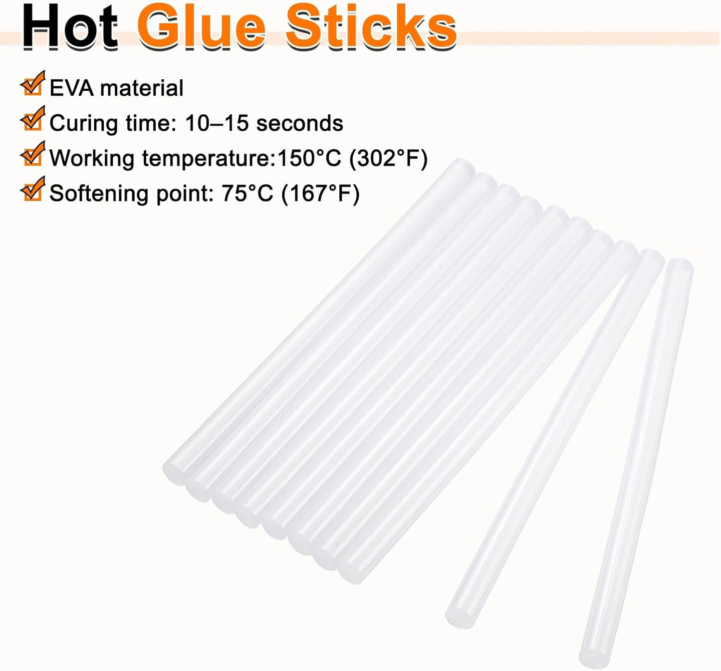 HARFINGTON 10pcs Hot Glue Sticks 0.43" Dia x 11.81" Long EVA Mini Hot Melt Adhesive Glue Stick for Hot Melt Gun Wood Plastic Glass Flowers Fabrics Foam, Clear