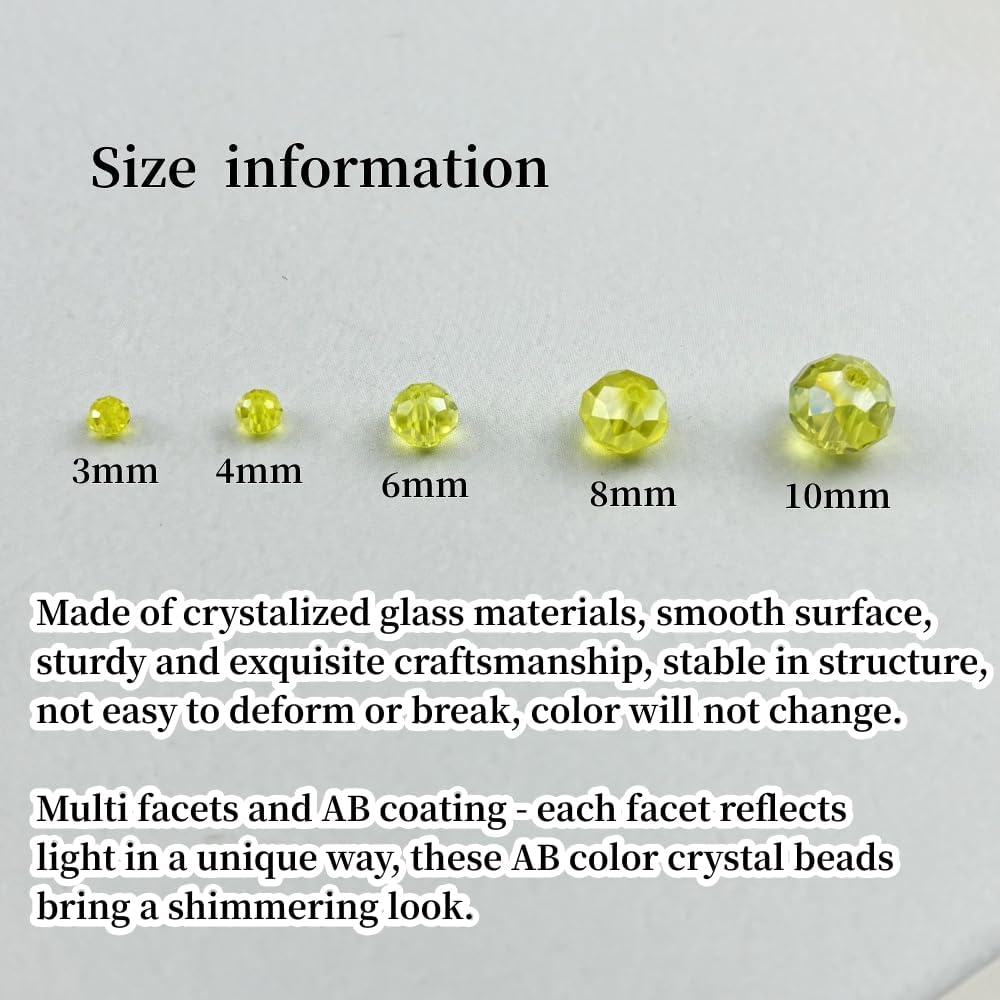500pcs 3mm Crystal Glass Beads for Crafts Faceted Rondelle Glass Beads for Jewelry Making Crystal Spacer Beads for Necklaces Bracelets Earrings DIY Craft(Lemon Yellow AB)