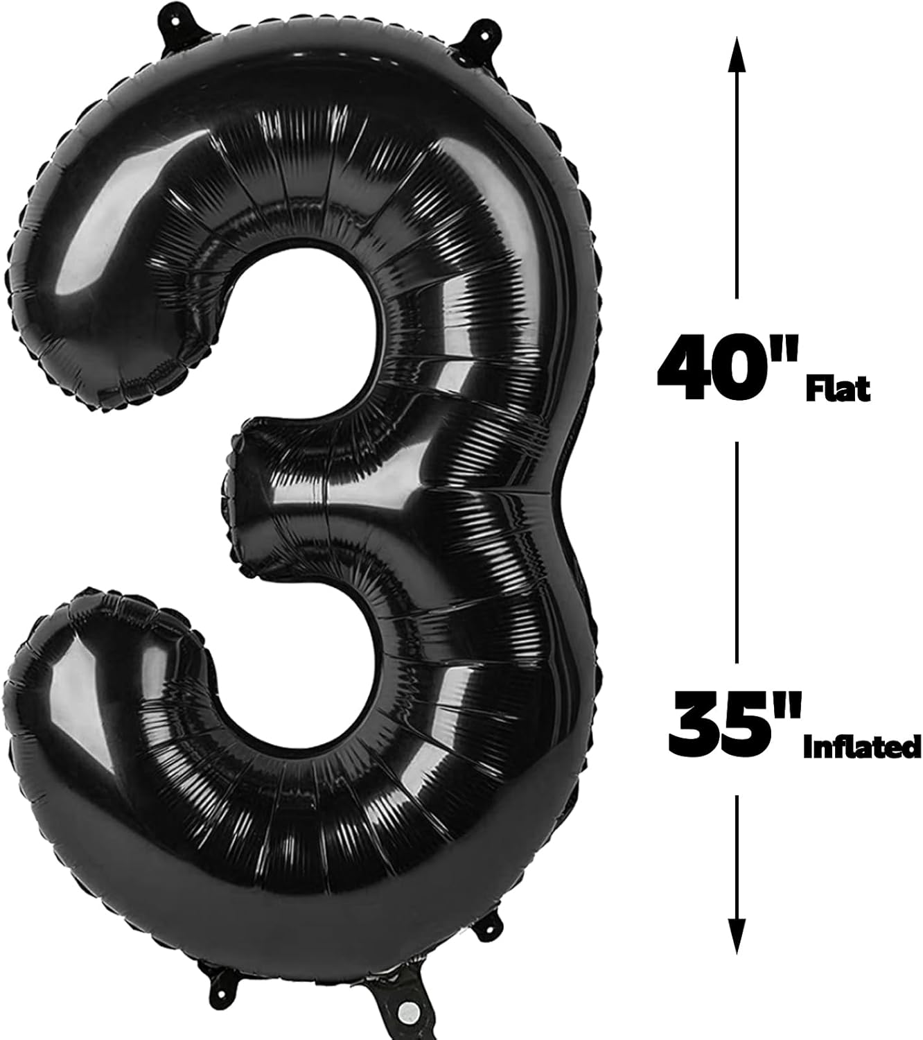 40 Inch Black 3 Large Number Balloon, 3 13 23 30 33 36 38 Black Birthday Party Decorations, Numbers Three Foil Balloons for Anniversary Graduations Celebration Supplies