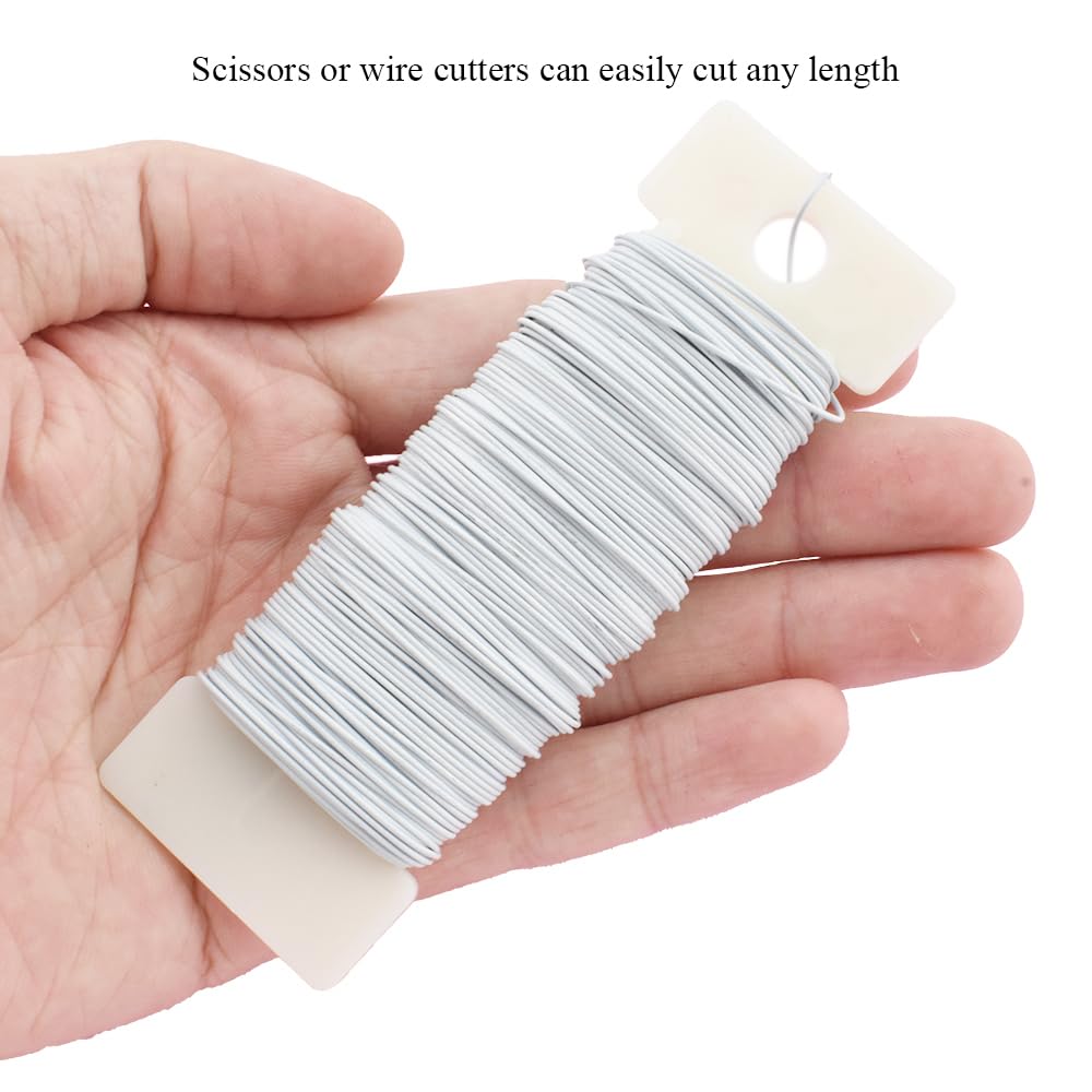 HAHIYO 22Gauge White 3Roll Total 115Yards(345Feet) Metal Floral Wire Flexible Paddle Wire for Crafts Christmas Wreaths Tree Flower Arrangement Bouquet Wrapping Wedding DIY
