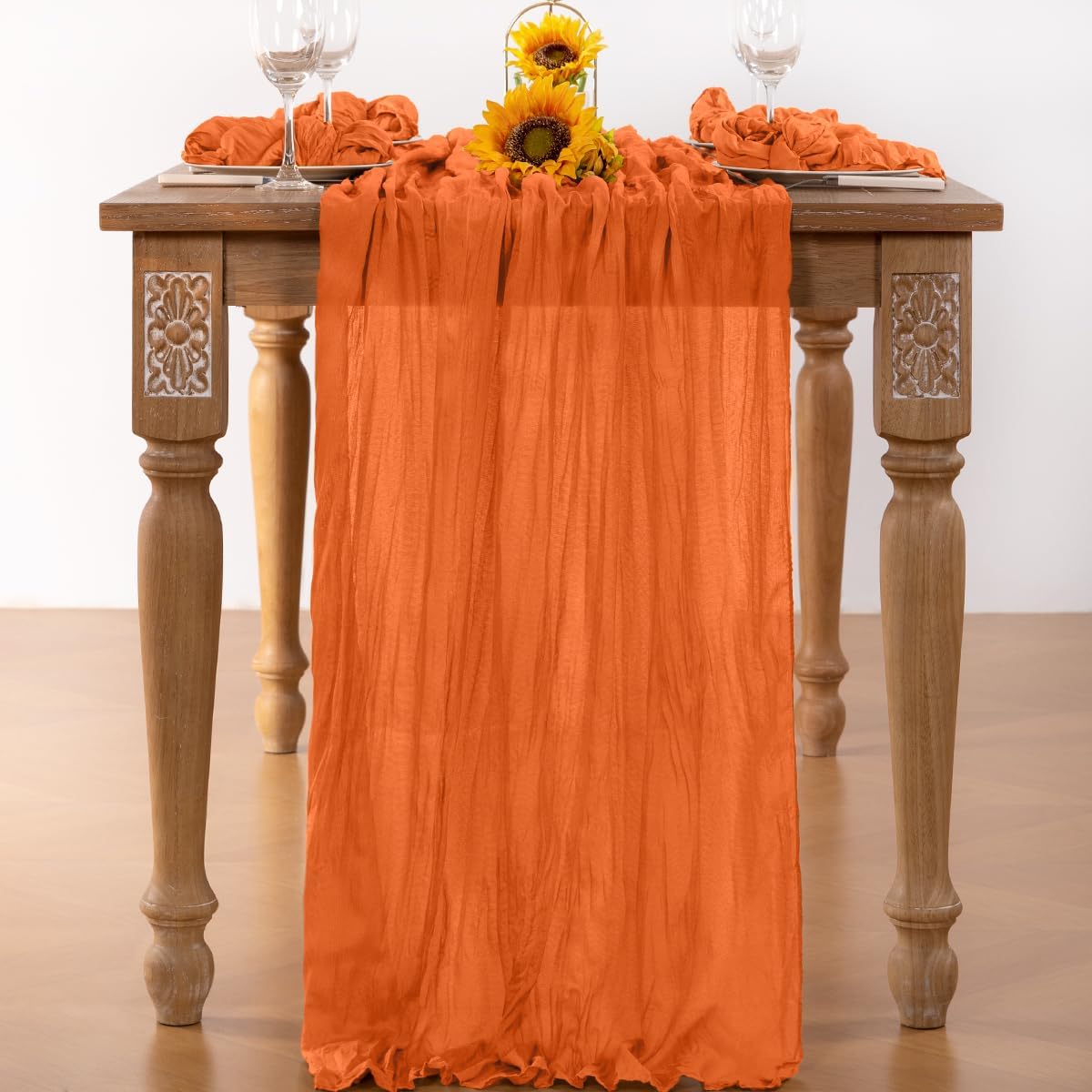 Orange Cheesecloth Table Runner 6 Pack Halloween Orange Table Runners Boho Gauze 120 Inches Cheese Cloth Fall Table Decorations for Thanksgiving Weddings Bridal Baby Shower Party Decor