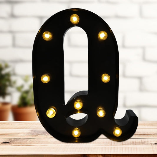 Led Marquee Letters, 8.58 Inch Black Light Up Letters, Small Led Letter Lights, Battery Powered Lighted Letterfor Table, Party, Birthday, Christmas Decor (Black, Letter Q)
