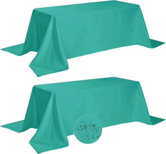 Fokitut 2 Pack Waterproof Rectangle Tablecloth, 90x132 Inch,Stain Resistant and Wrinkle Polyester Table Cloth, Fabric Table Cover for Kitchen Dining, Wedding, Party, Holiday Dinner-Turquoise