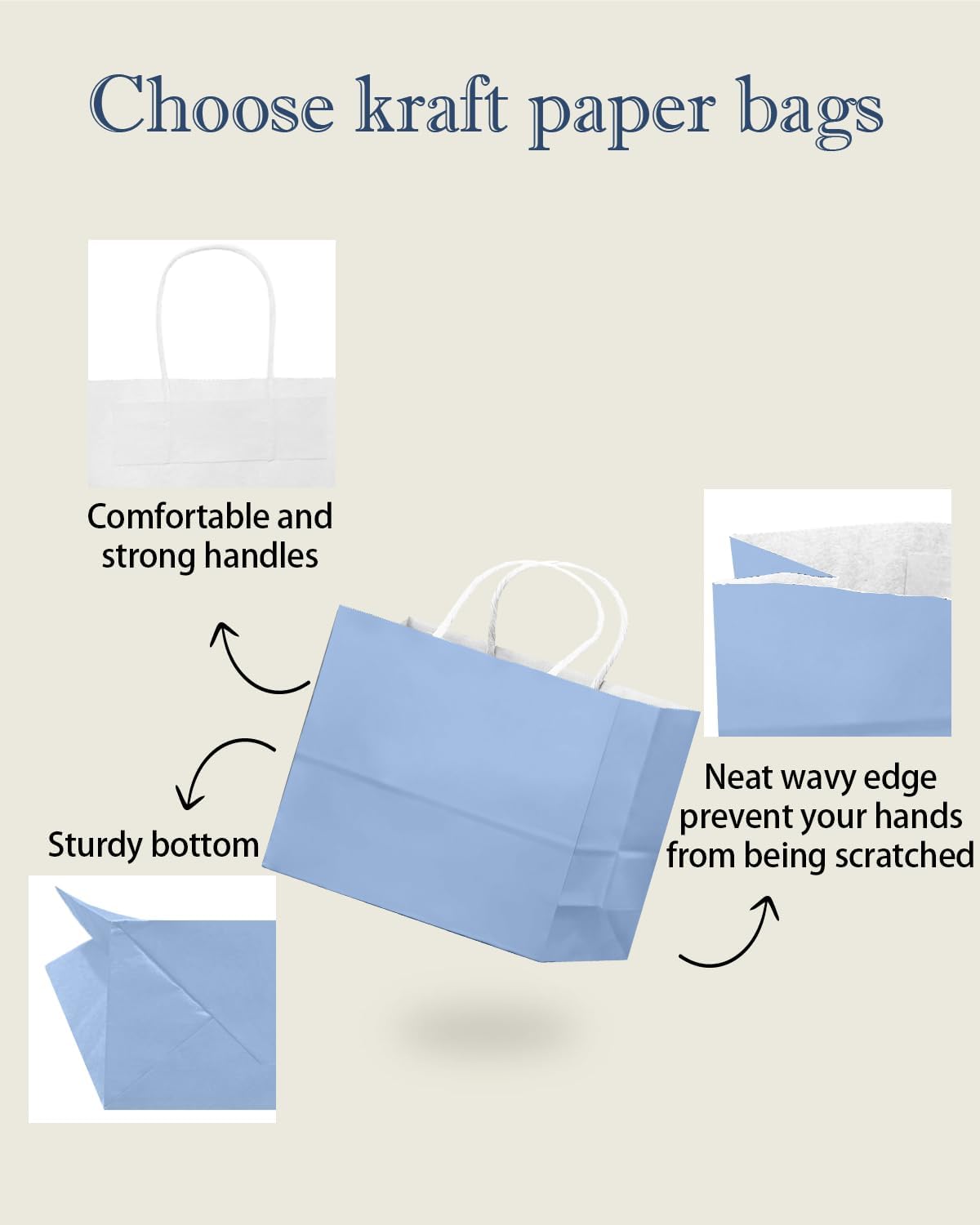 qiqee 100PCS Large Gift Bag with Handles Bulk 13"x4.5"x10" Gift Bags Light Blue Multiple Uses (32x11x25cm,Wide Large)