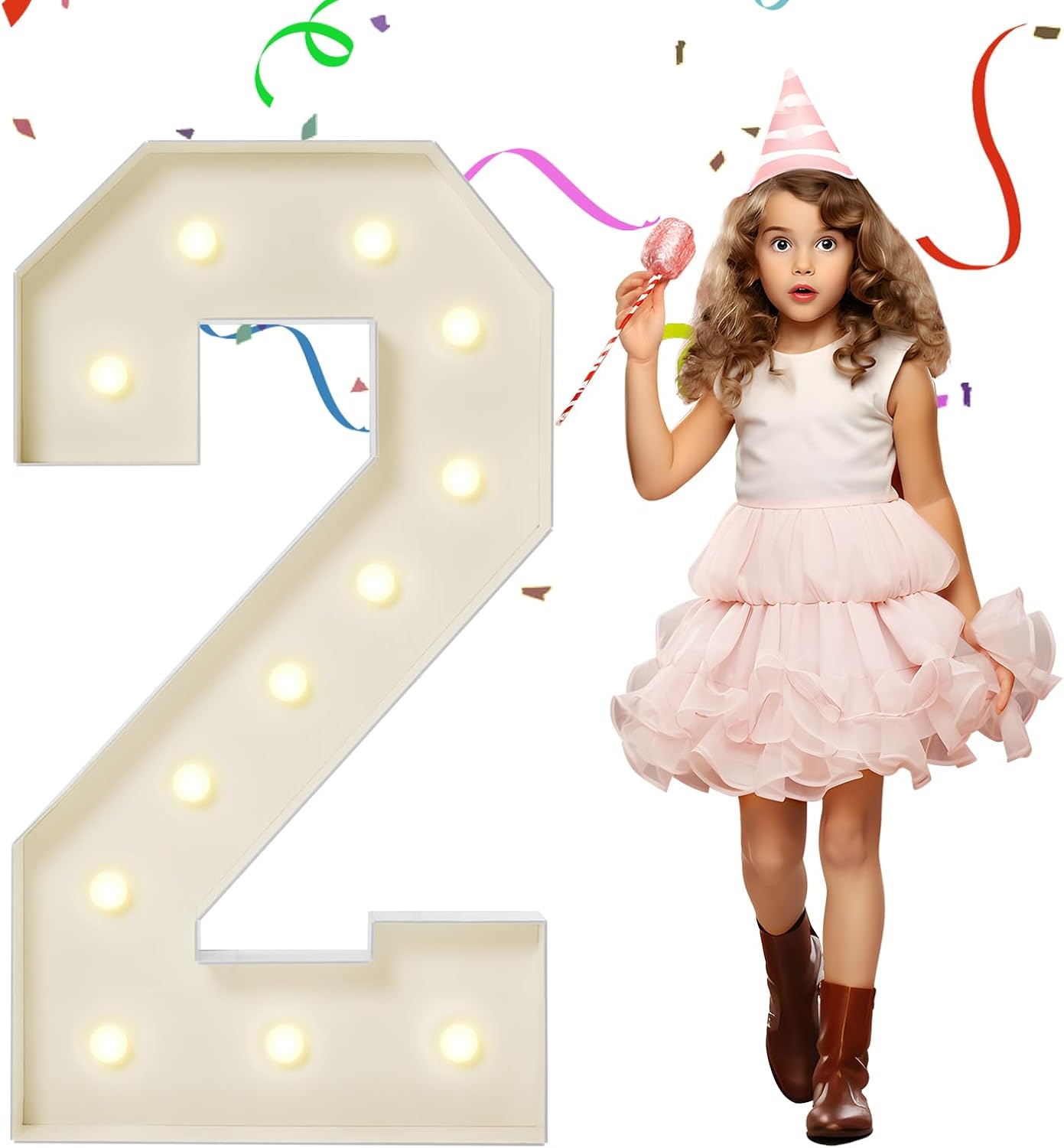 4FT Marquee Numbers, Large Light Up Numbers 2 for 2nd 21st 25th Birthday Party Decorations, Giant Light Up Number for 2025 Graduation Prom Decor, 4 Feet Number 2 w/Lights DIY Kit