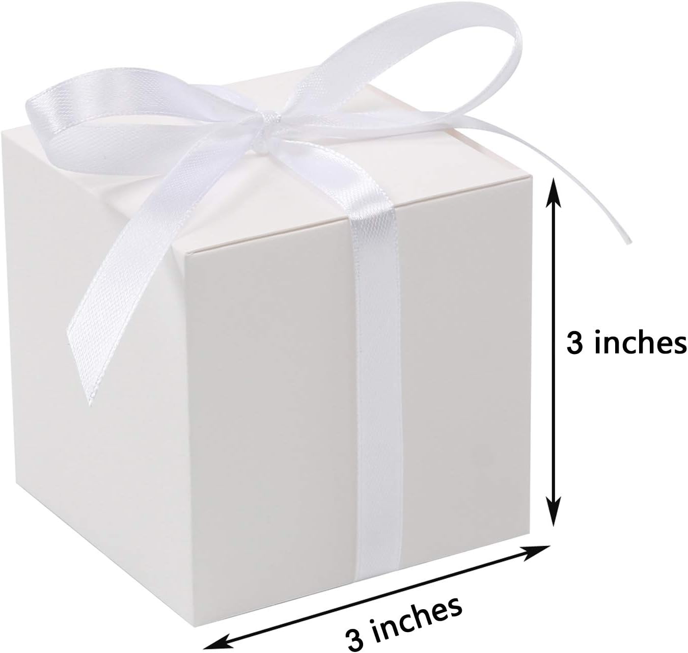 COTOPHER 60pcs Wedding Favor Boxes, Paper Gift Boxes 3x3x3 Inches Small Gift Boxes with Ribbons Small Boxes for Gifts, Crafting, Cupcake, Candy, Bridesmaid Proposal Boxes，Easy Assemble Boxes (White)