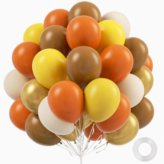 60pcs Fall Balloons Thanksgiving Balloons 12inch with Burnt Orange Brown Mustard Yellow Sand White Metallic Gold Balloon for Neutral Autumn Baby Shower Birthday Party Decorations