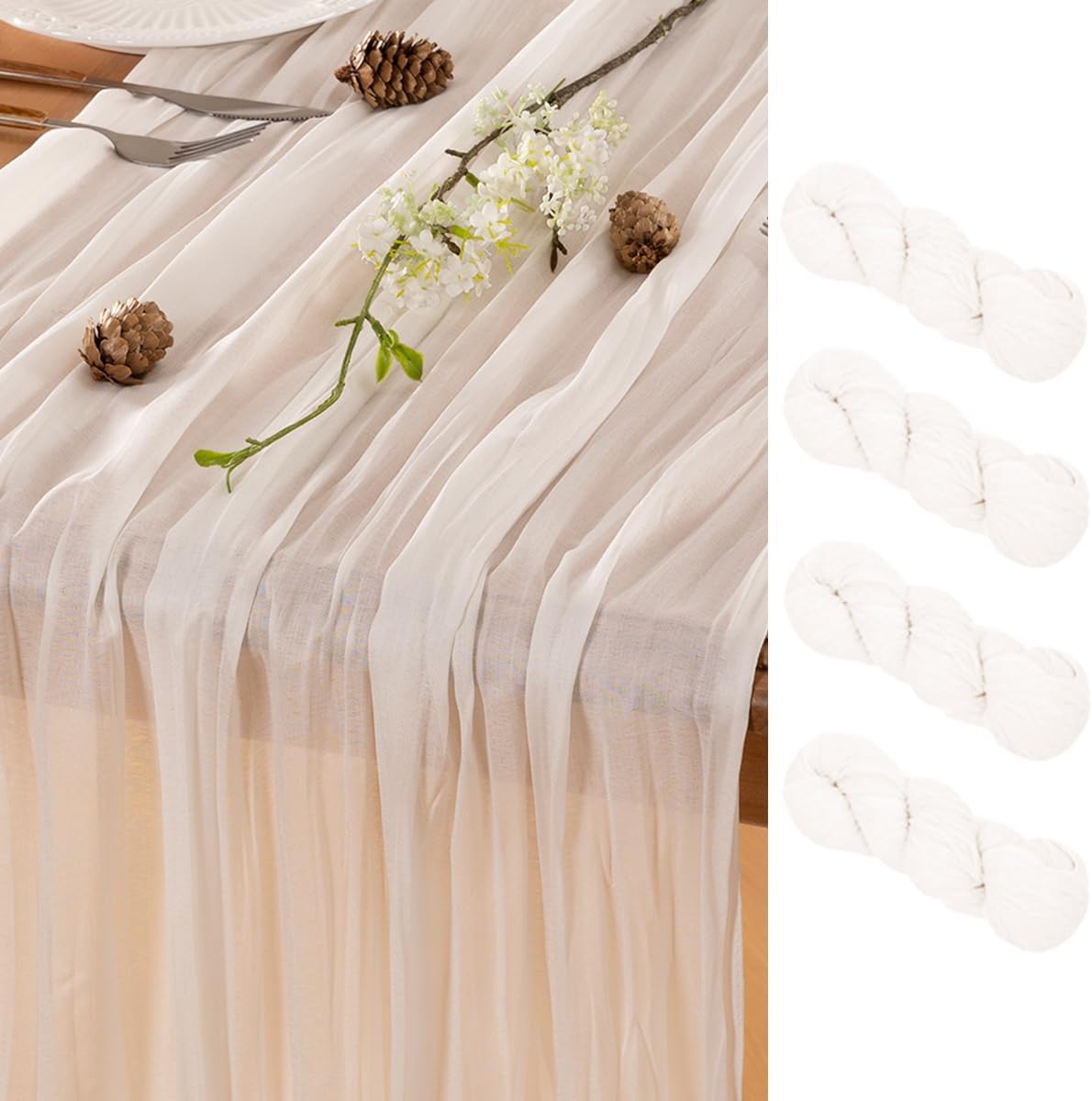Ivory Table Runner Cheesecloth Table Runner 4 Pack 10FT Farmhouse Table Runners 120 Inches Fall Table Decor Dining Room Centerpiece Wedding Boho Baby Shower Birthday