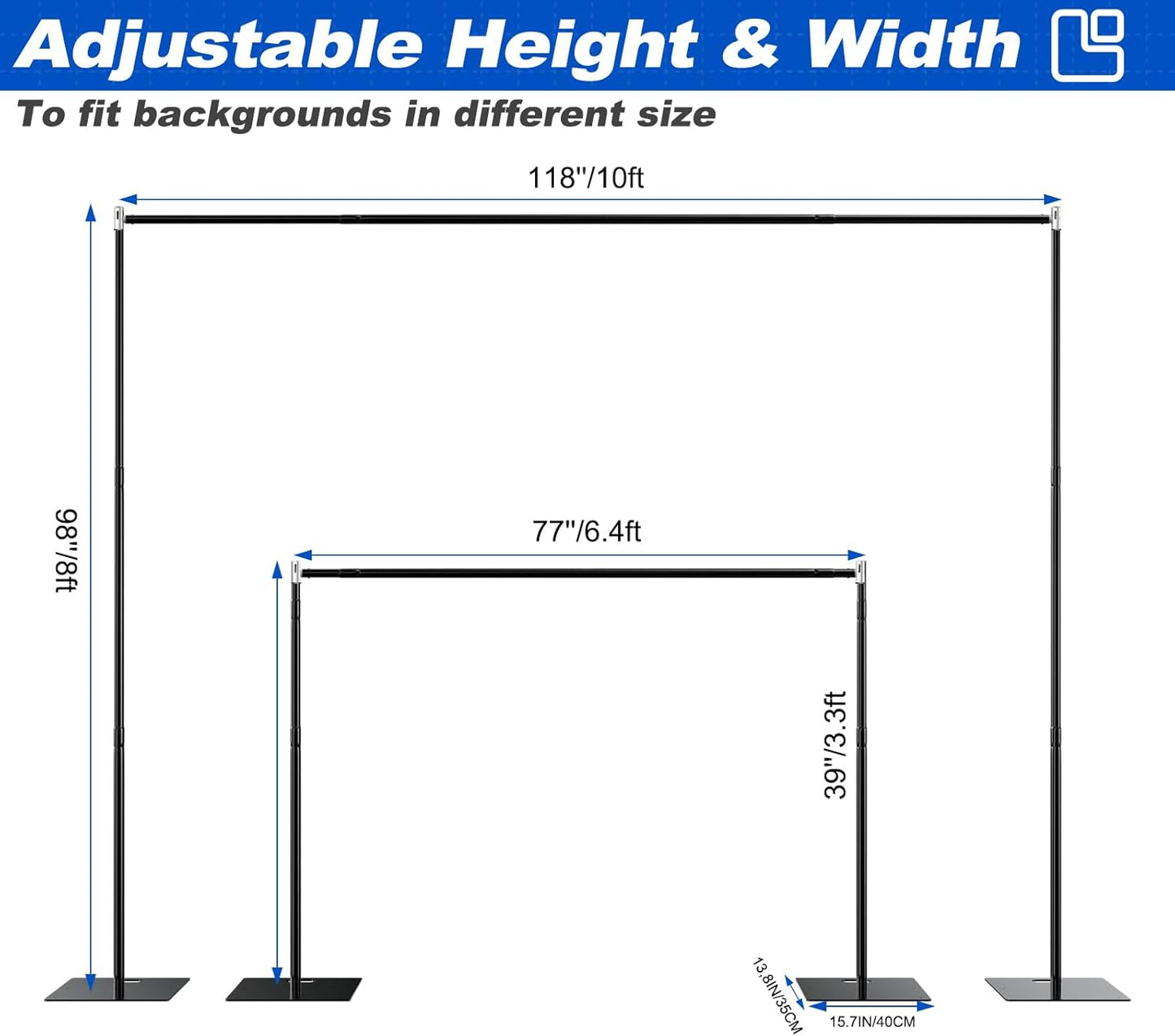 Pipe and Drape Backdrop Stand 8ftx10ft Adjustable Background Support System Heavy Duty Background Stand for Wedding Banquet Decorations Black