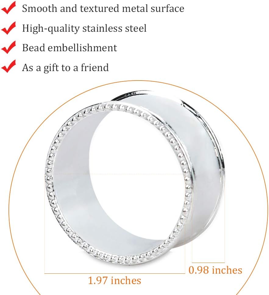 12 Pcs Stainless Steel Bead Side Napkin Rings Delicate Serviette Buckles (Silver)