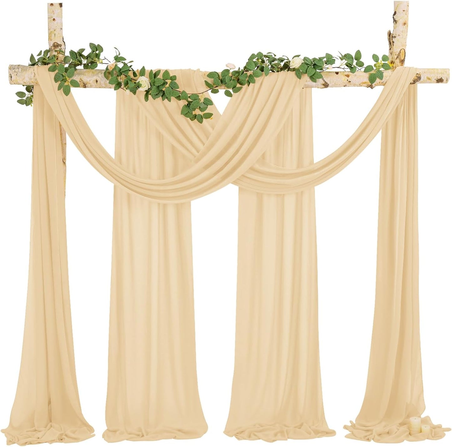 Wedding Arch Draping Fabric, 8 Panels 28" x 20ft Champagne Sheer Chiffon Curtain Drapes for Wedding Ceremony Reception Party Decoration