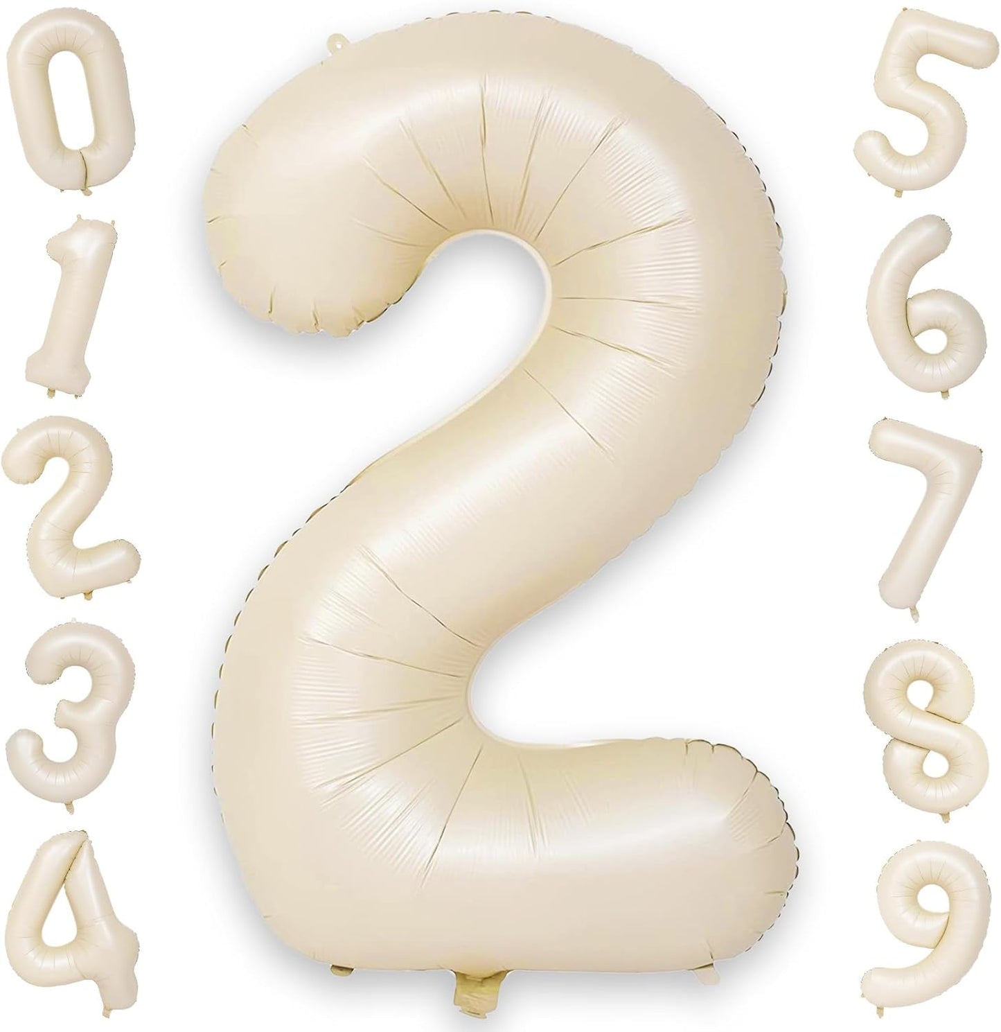 40 Inch Balloon Number 2 Beige, Large Foil Cream Number Balloons Set 0-9 for Men Women, Self Inflating Digital 2 Helium Balloons for Boys Girls 2nd Birthday Anniversary Baby Shower Party Decorations