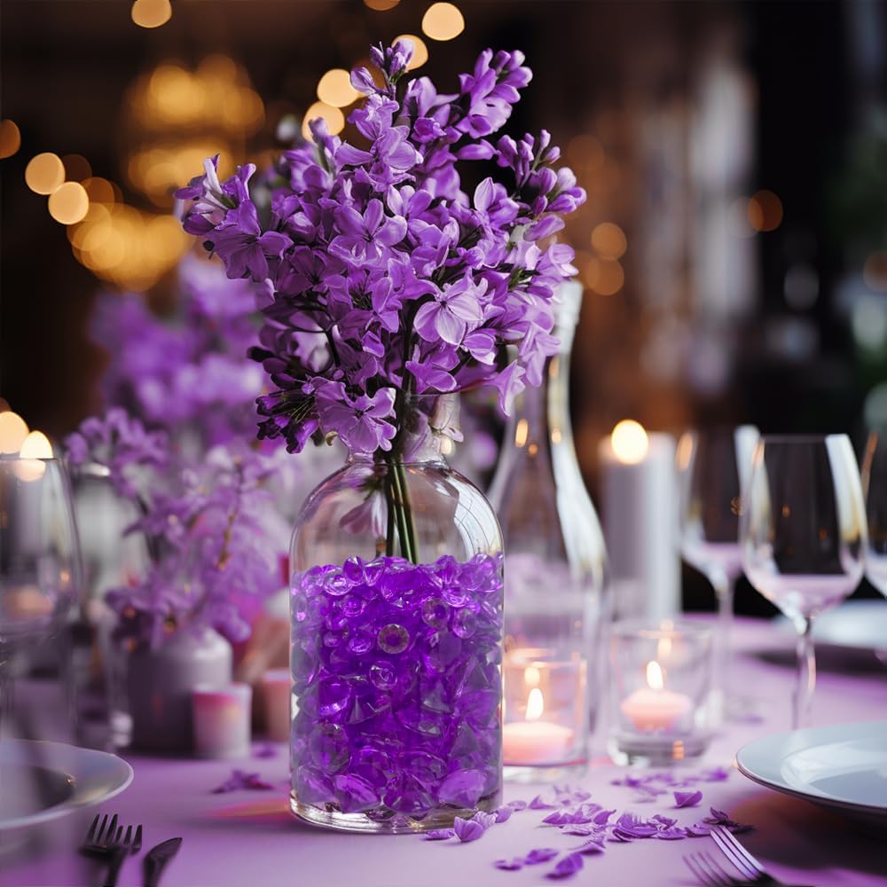 HappyFiller Fall Thanksgiving Decoration 720 Pcs Purple Acrylic Diamonds Gems,Wedding Diamond Confetti Party Favor,Table Scatters,Treasure Gemstones,Floral Home Centerpieces,Mix 0.8" and 0.4"