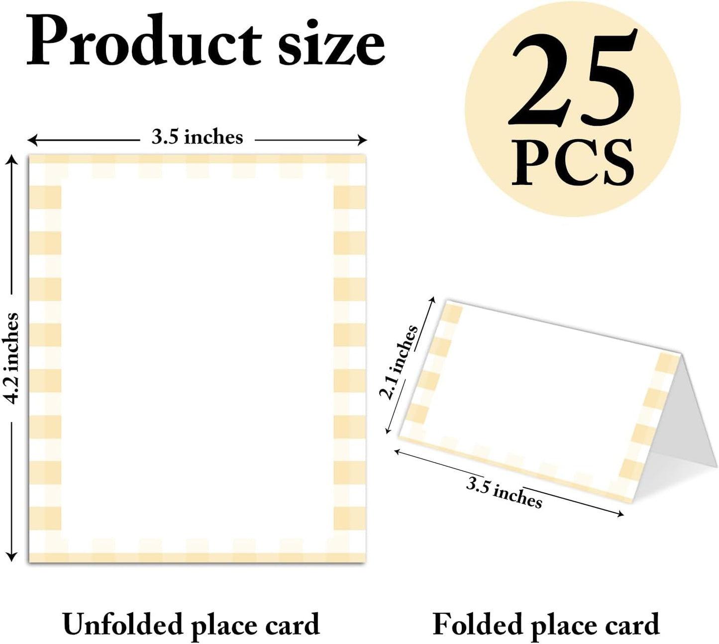 25 Pack Yellow Border Place Cards, Editable Name Cards for Table Setting, Tent Cards Food Label for Dinner Party, Bridal Shower, Wedding, Baby Shower and Events -T03
